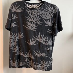 All Saints Black and Gray Leaf Print Tee